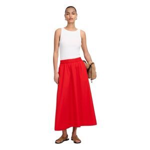 Madewell Cerise Red Poplin Midi Skirt Cotton Pull-On XXL